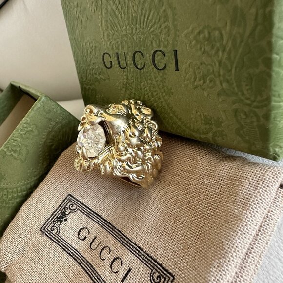 NEW Gucci Lion Ring White Crystal Size 13 IT 6.5 US - Picture 10 of 12